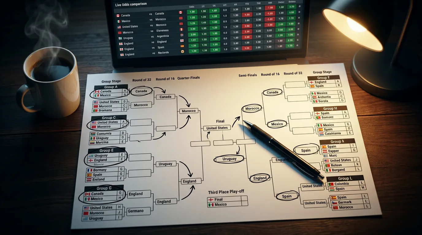 Jämförelse av odds för VM 2026 med fokus på turneringsvinnare och gruppspelet